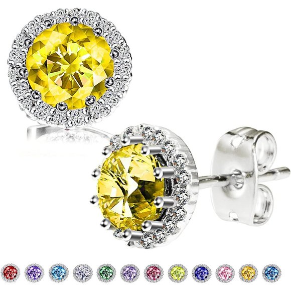 New Citrine/November Birthstone Stud Earrings Set, Copper Plated Cubic Z… - Picture 4 of 16